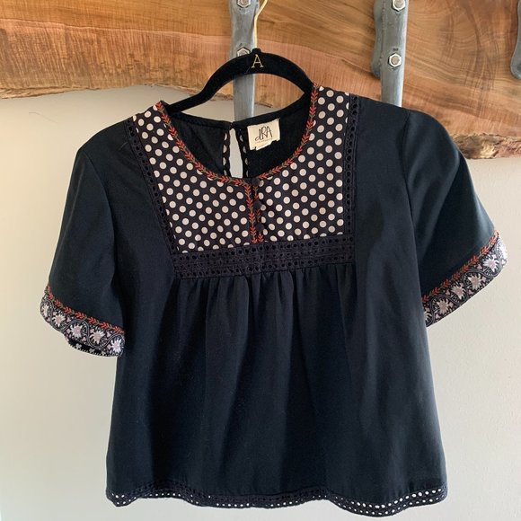 Anthropologie Tops - Black Silk Anthropologie Blouse with Embroidery